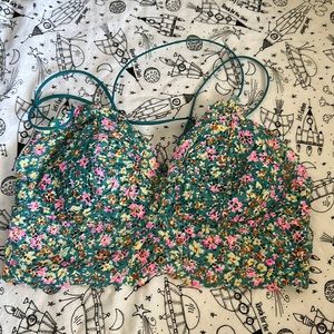 PINK Bralette Teal Floral Lace With Cute Back
